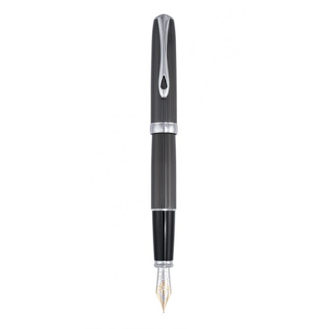 Stylo plume - Guilloché Chrome Noir Plume Or -...
