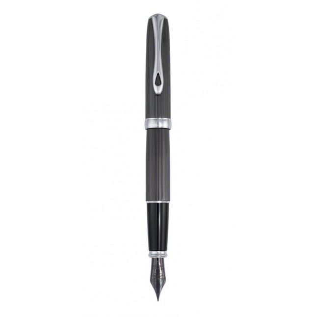 Stylo plume - Guilloché Chrome Noir Plume Acier - Diplomat